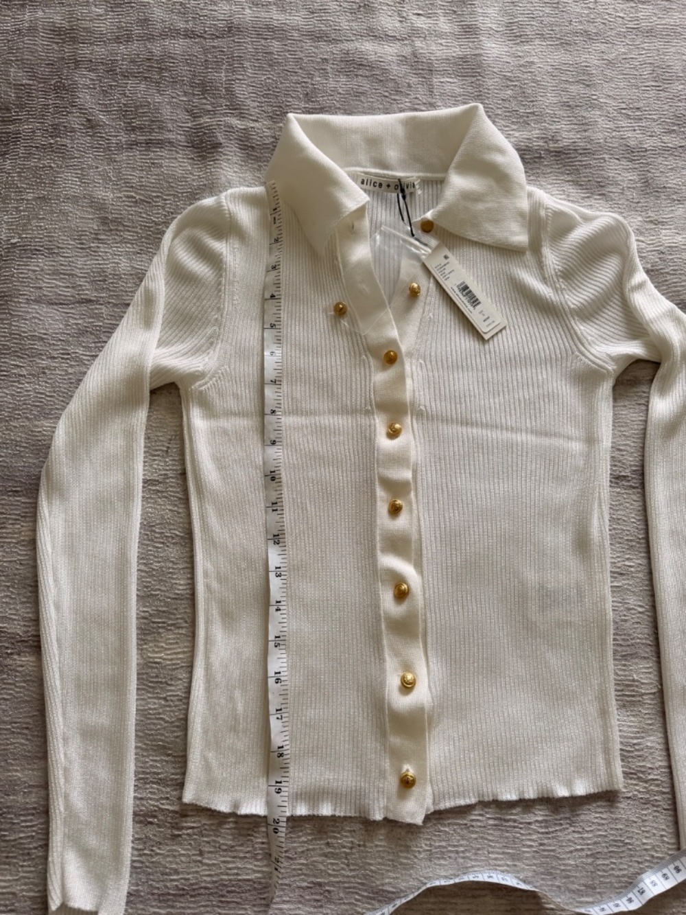 NWT Alice + Olivia by Stacey Bendet Nealie Ribbed Polo Cardigan Size S - Picture 9 of 11